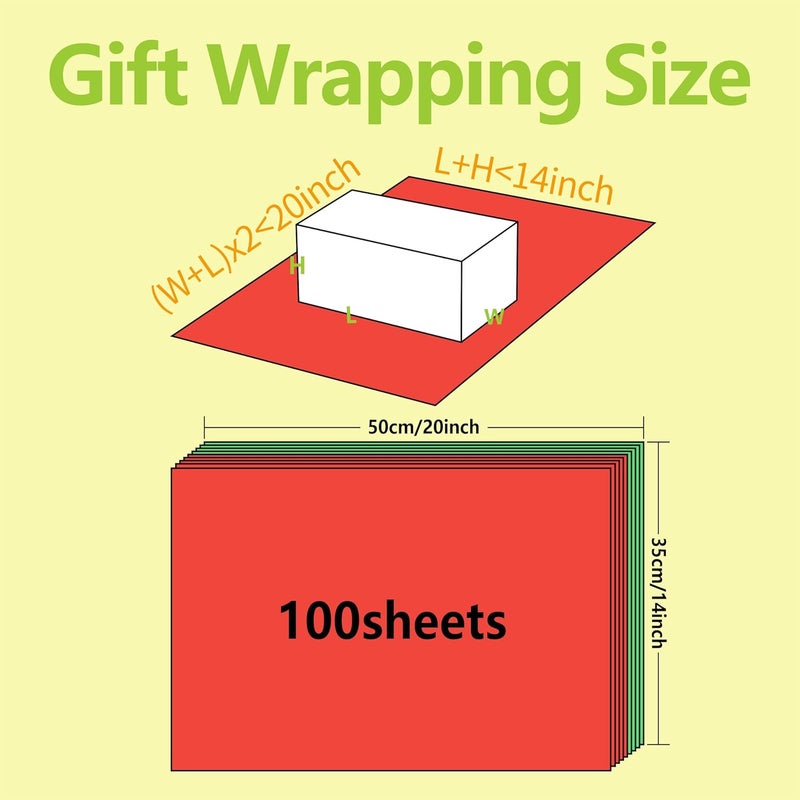 Bobobag 100 Sheets 20"X14" Red and Green Tissue Paper Bulk for Gift Bags,Gift Wrapping Arts Craft Party Favor Christmas Decoration - Image 2
